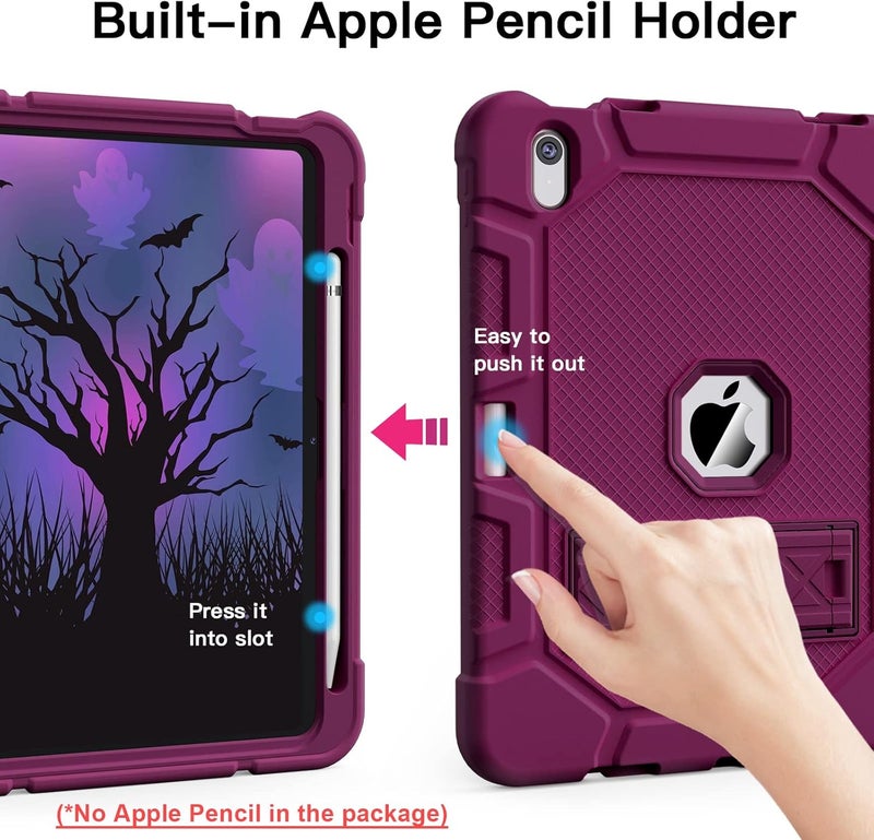 Azzsy Case for iPad (A16) 11th Generation 11 Inch 2025 / iPad 10th Generation 10.9 Inch 2022, [Built-in Pencil Holder] Heavy Duty Shockproof Rugged Protective Case, Wine - Image 4
